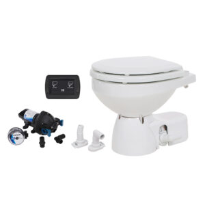 Jabsco Quiet Flush E2 Raw Water Toilet Compact Bowl – 12V – Soft Close Lid