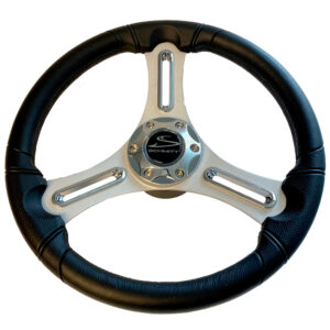 Schmitt Marine Torcello 14″ Wheel – 03 Series – Polyurethane Wheel w/Chrome Trim & Cap – Brushed Spokes – 3/4″ Tapered Shaft – Retail Packaging