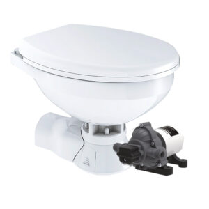 Commodore Quiet Flush Electric Toilet – Rear Macerator – Raw Water Pump – Regular Size