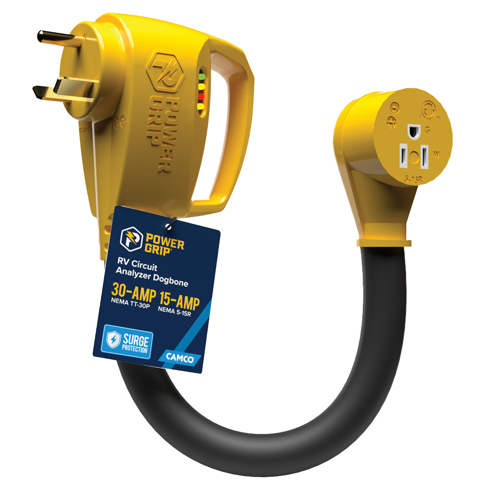 Camco Power Grip RV 12″ 30Amp Circuit Analyzer Dogbone – Integrated Surge Protection Camco Power Grip RV 12″ 30Amp Circuit Analyzer Dogbone – Integrated Surge Protection