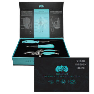 Toadfish Custom Engraved Coastal Kitchen Collection – Oyster Knife, Shrimp Cleaner & Crab Cutter – Seafood Tools Are NOT Engraved (MINIMUM ORDER QUANTITY OF 25)