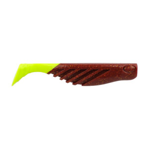 Berkley Gulp!&reg; Saltwater Ripple Mullet – 4″ – Root Beer Gold/Chartreuse GSRM4-RBGC