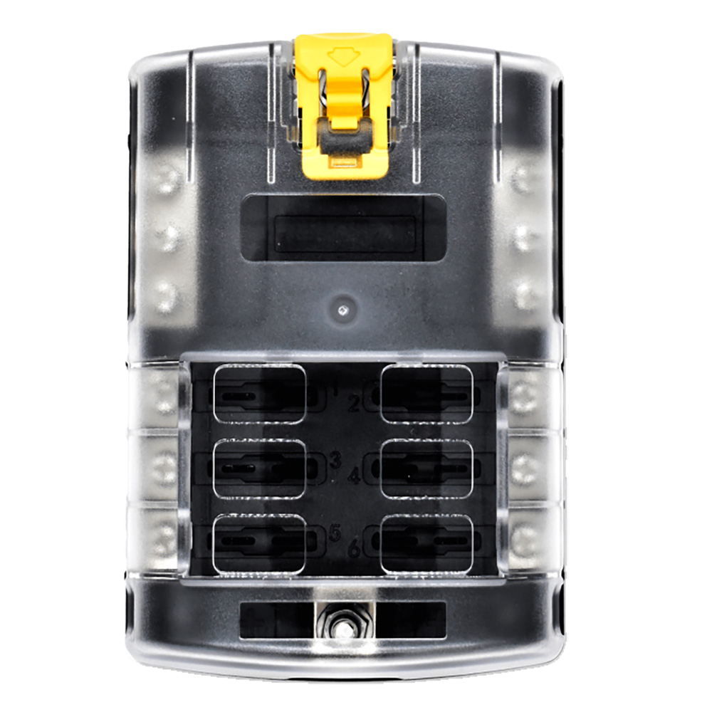 Bluewater 6 Position Fuse Block ATC w/Yellow Slide Bluewater 6 Position Fuse Block ATC w/Yellow Slide