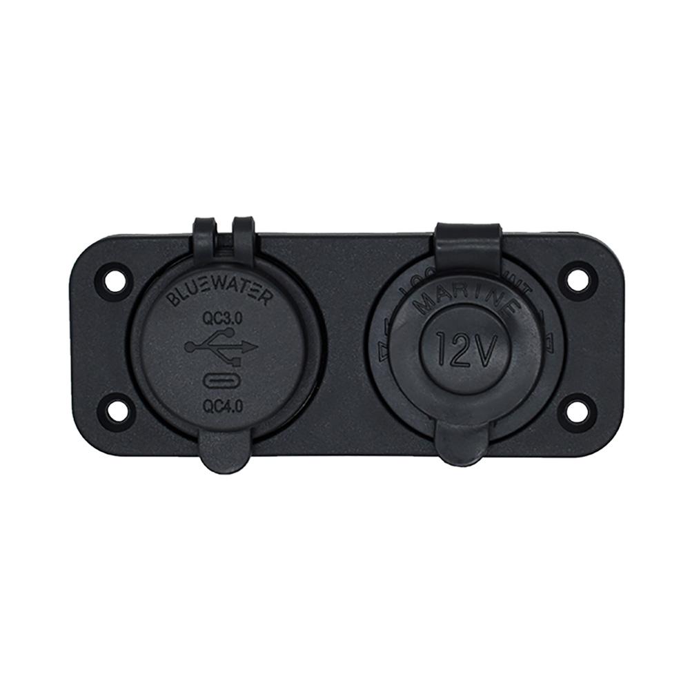 Bluewater Dual USB/USB-C 12V Combo Receptacle w/Plate Bluewater Dual USB/USB-C 12V Combo Receptacle w/Plate
