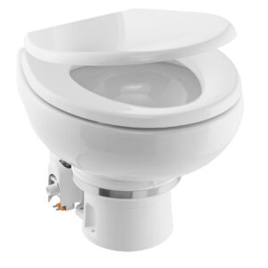 Dometic&trade; MasterFlush 7160 White Electric Macerating Toilet w/Orbit Base, Raw Water Flush – 12V