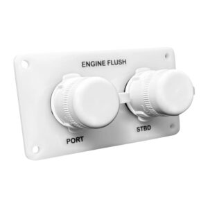 Flushmaster Flush Port Reroute Dual Outlet – White Acrylic Plate – Horizontal – 1/2′ Barb