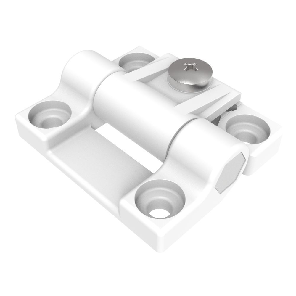 Southco Adjustable Torque Hinge, Symmetric, Medium Size, Acetal Copolymer, Natural, White Southco Adjustable Torque Hinge, Symmetric, Medium Size, Acetal Copolymer, Natural, White