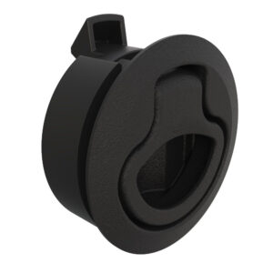 Southco Push-to-Close Latch, Medium Size, No Restriction, 7 – 12mm Grip, Plastic, Natural – Black