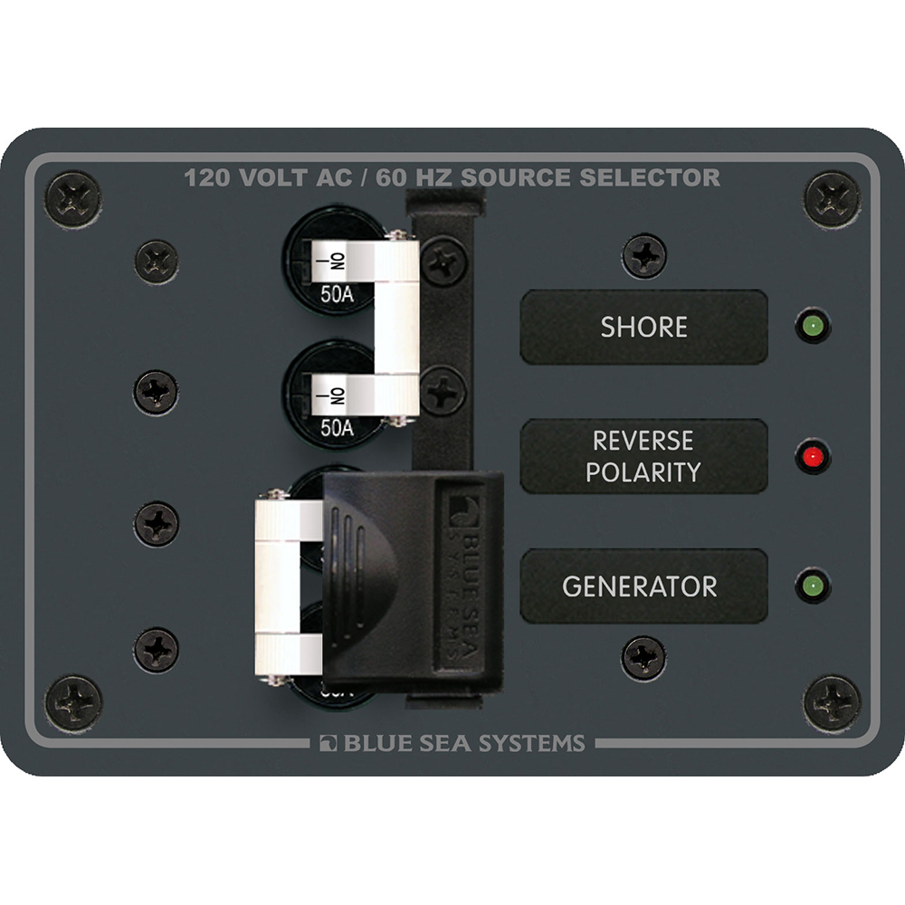 Blue Sea 8061 AC Toggle Source Selector 120V AC – 50AMP Blue Sea 8061 AC Toggle Source Selector 120V AC – 50AMP