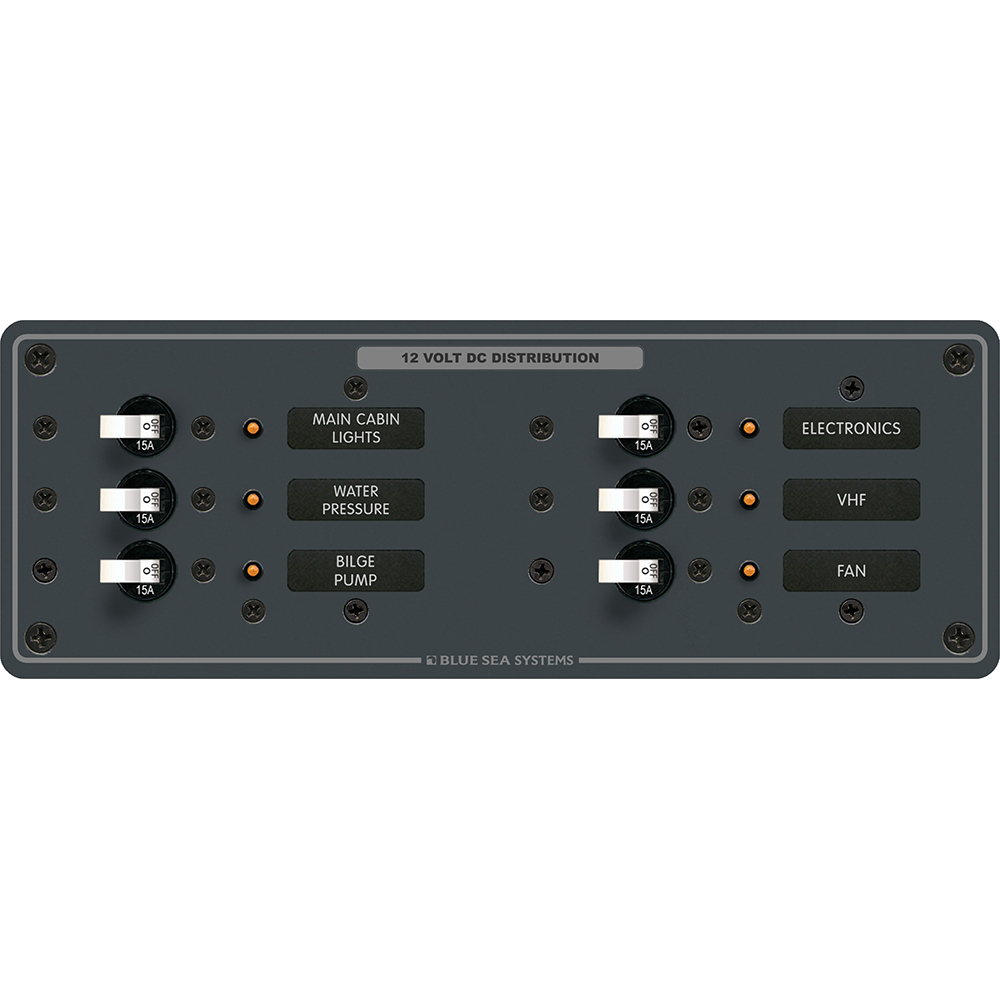 Blue Sea 8096 DC 6 Position Toggle Branch Circuit Breaker Panel – White Switches Blue Sea 8096 DC 6 Position Toggle Branch Circuit Breaker Panel – White Switches