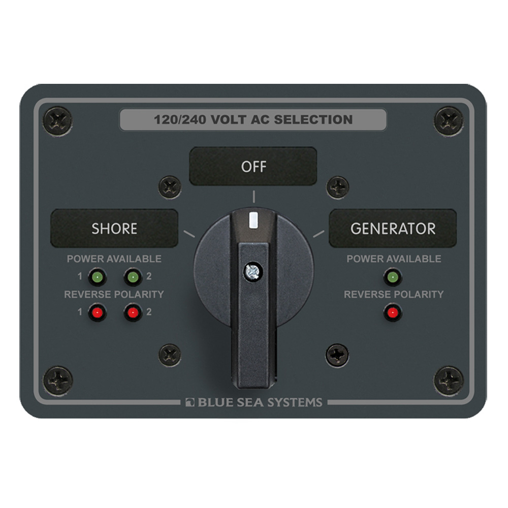 Blue Sea AC Rotary Switch Panel 65AMP – 2 Positions + OFF – 4 Pole Blue Sea AC Rotary Switch Panel 65AMP – 2 Positions + OFF – 4 Pole