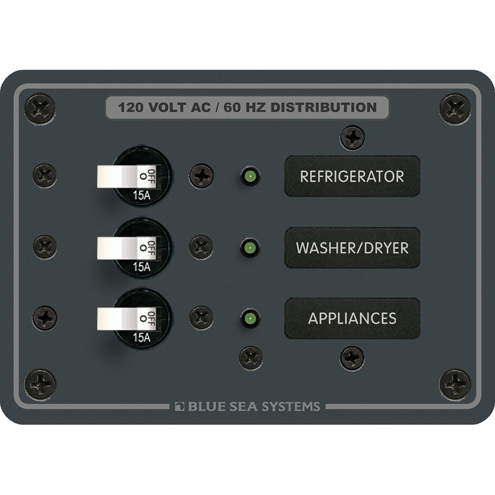 Blue Sea 8058 AC 3 Position Toggle Circuit Breaker Panel – White Switches Blue Sea 8058 AC 3 Position Toggle Circuit Breaker Panel – White Switches