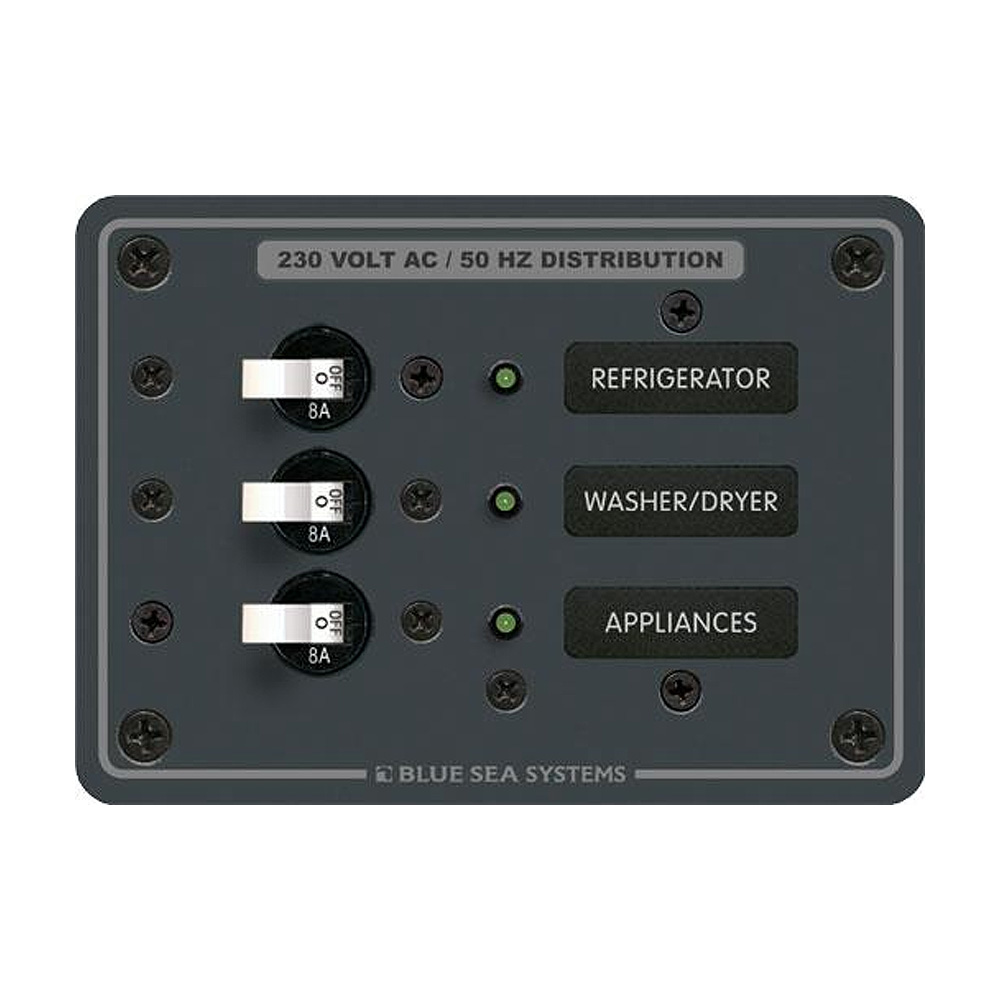 Blue Sea 8158 AC 3 Position 230V (European) Breaker Panal Blue Sea 8158 AC 3 Position 230V (European) Breaker Panal