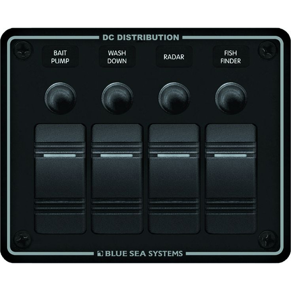Blue Sea 8372 Water Resistant 4 Position – Black – Horizontal Mount Panel Blue Sea 8372 Water Resistant 4 Position – Black – Horizontal Mount Panel