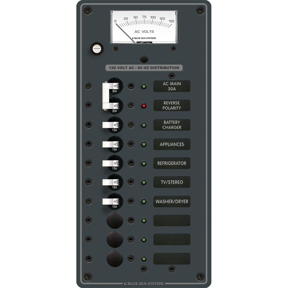 Blue Sea 8488 Breaker Panel – AC Main + 8 Positions – White Blue Sea 8488 Breaker Panel – AC Main + 8 Positions – White