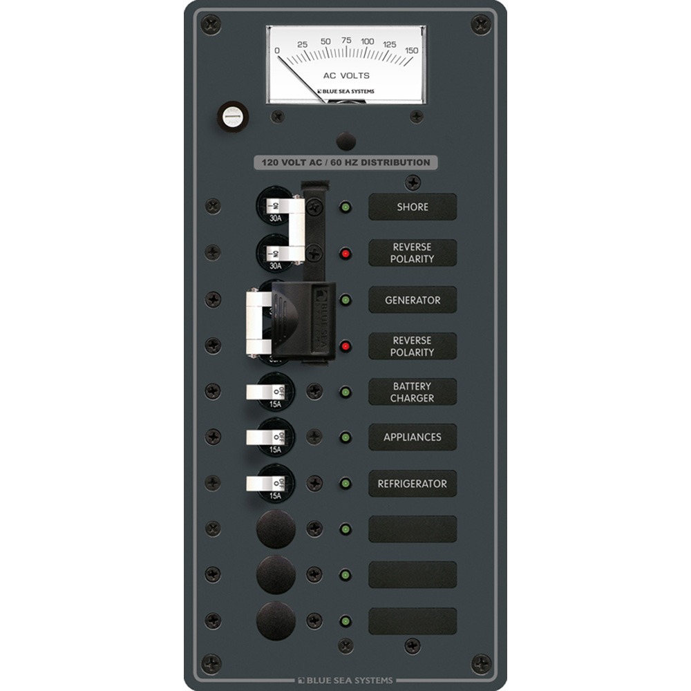 Blue Sea 8489 Breaker Panel – AC 2 Sources + 6 Positions – White Blue Sea 8489 Breaker Panel – AC 2 Sources + 6 Positions – White
