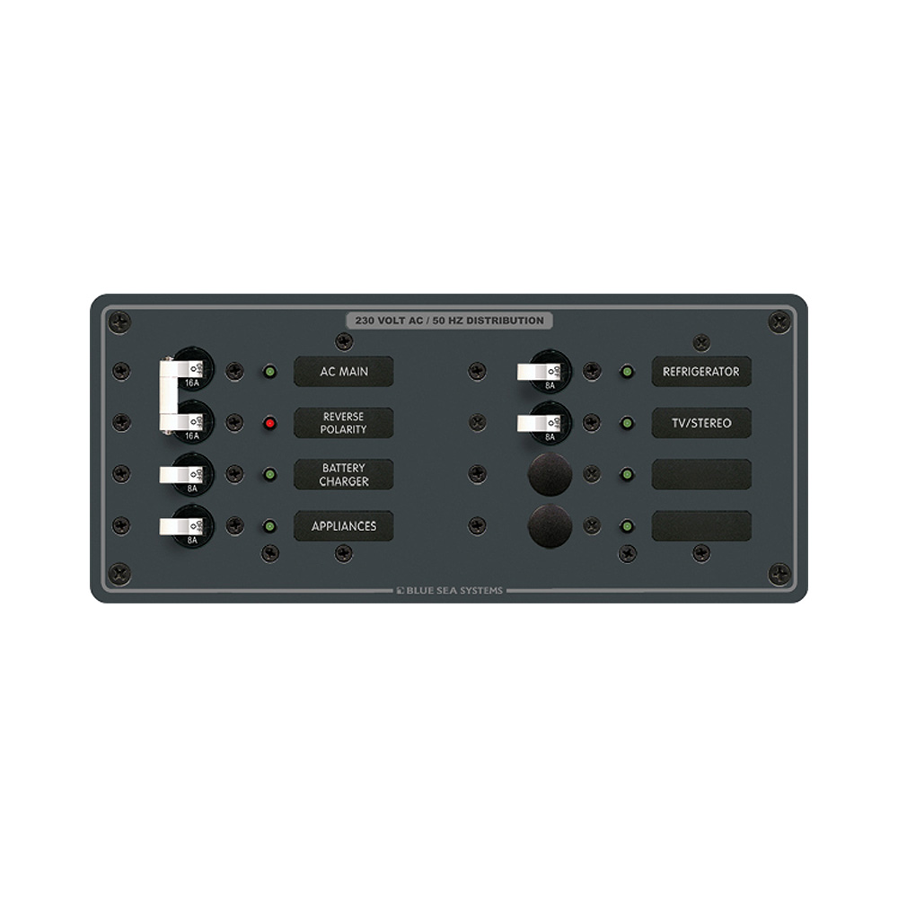 Blue Sea 8512 Breaker Panel – AC Main + 6 Position – White Blue Sea 8512 Breaker Panel – AC Main + 6 Position – White