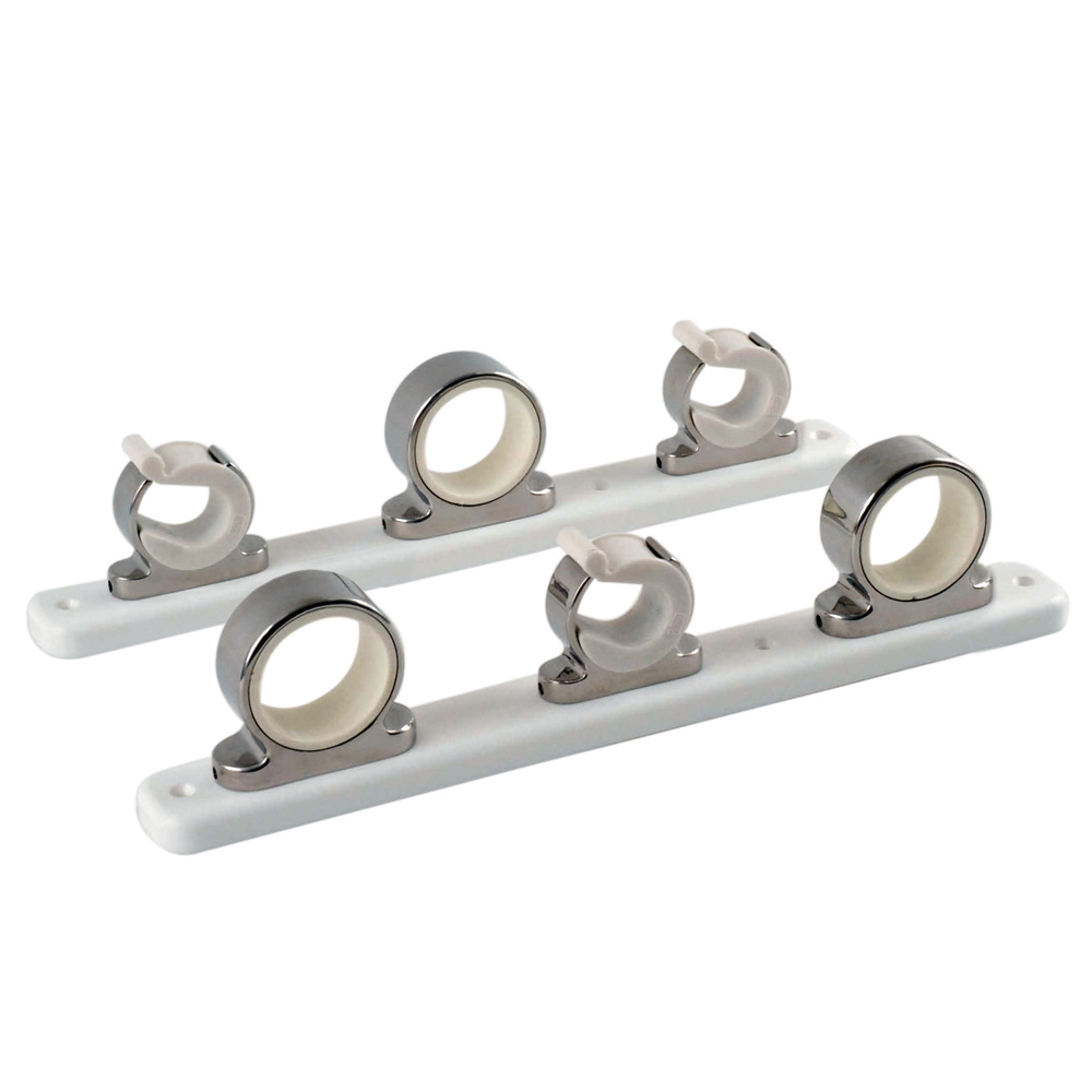 TACO 3-Rod Hanger w/Poly Rack – Polished Stainless Steel TACO 3-Rod Hanger w/Poly Rack – Polished Stainless Steel