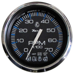 Faria Chesapeake Black SS 4″ Tachometer w/Systemcheck Indicator – 7000 RPM (Gas) f/ Johnson / Evinrude Outboard)