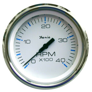 Faria Chesapeake White SS 4″ Tachometer – 4000 RPM (Diesel)(Mechanical Takeoff & Var Ratio Alt)
