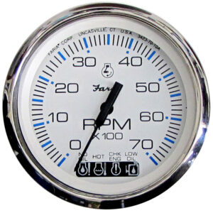 Faria Chesapeake White SS 4″ Tachometer w/Systemcheck Indicator – 7000 RPM (Gas) (Johnson/Evinrude Outboard)