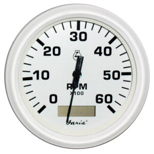 Faria Dress White 4″ Tachometer w/Hourmeter – 6000 RPM (Gas) (Inboard)