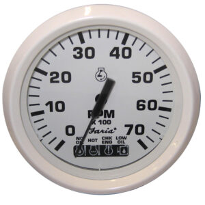 Faria Dress White 4″ Tachometer w/Systemcheck Indicator – 7000 RPM (Gas) (Johnson / Evinrude Outboard)