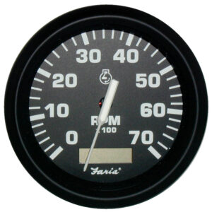 Faria Euro Black 4″ Tachometer w/Hourmeter – 7,000 RPM (Gas – Outboard)