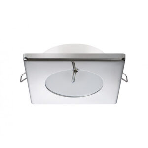 Quick Bryan CS Downlight LED – 2W, IP40, Spring Mounted w/Switch – Square Stainless Bezel, Round Warm White Light
