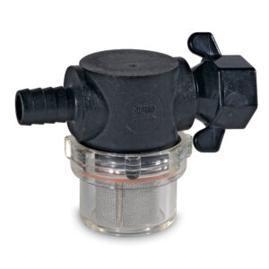Shurflo by Pentair Swivel Nut Strainer – 1/2″ Barb Inlet – Clear Bowl