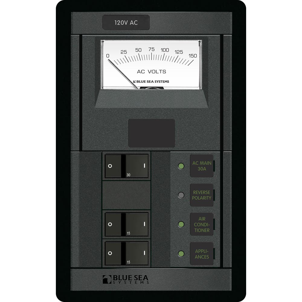 Blue Sea 1206 120V AC Main + 2 Positions w/AC Voltmeter Blue Sea 1206 120V AC Main + 2 Positions w/AC Voltmeter