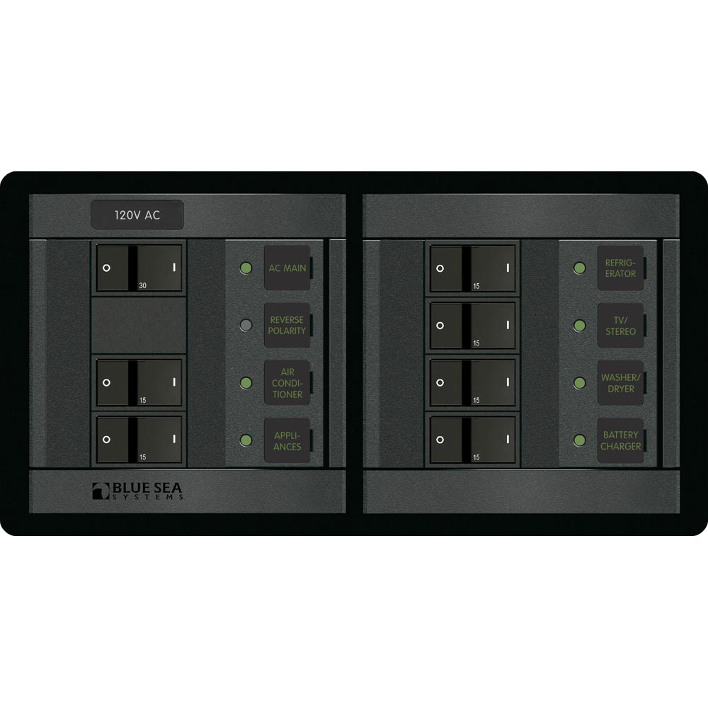 Blue Sea 1230 120V AC Main + 6 Positions – Horizontal Blue Sea 1230 120V AC Main + 6 Positions – Horizontal