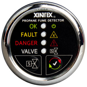 Fireboy-Xintex Propane Fume Detector w/Automatic Shut-Off & Plastic Sensor – No Solenoid Valve – Chrome Bezel Display