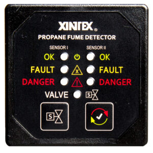 Fireboy-Xintex Propane Fume Detector & Alarm w/2 Plastic Sensors & Solenoid Valve – Square Black Bezel Display
