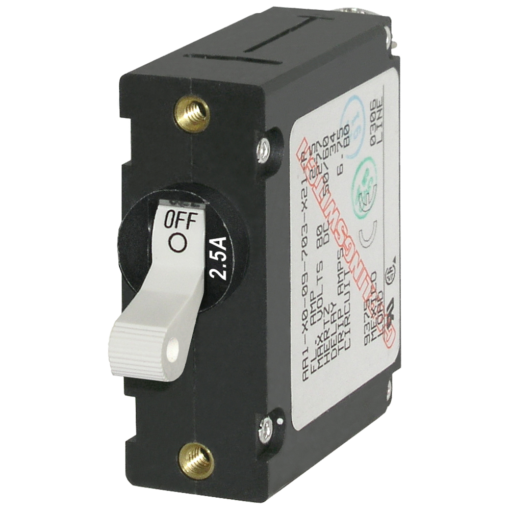 Blue Sea 7197 A-Series White Toggle Circuit Breaker – Single Pole 2.5A Blue Sea 7197 A-Series White Toggle Circuit Breaker – Single Pole 2.5A