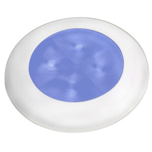 Hella Marine Slim Line LED ‘Enhanced Brightness’ Round Courtesy Lamp – Blue LED – White Plastic Bezel – 12V