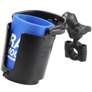 RAM Mount RAM&reg; Torque&trade; 3/4″ – 1″ Diameter Handlebar/Rail Base with 1″ Ball, SHORT Arm and Level Cup&trade;