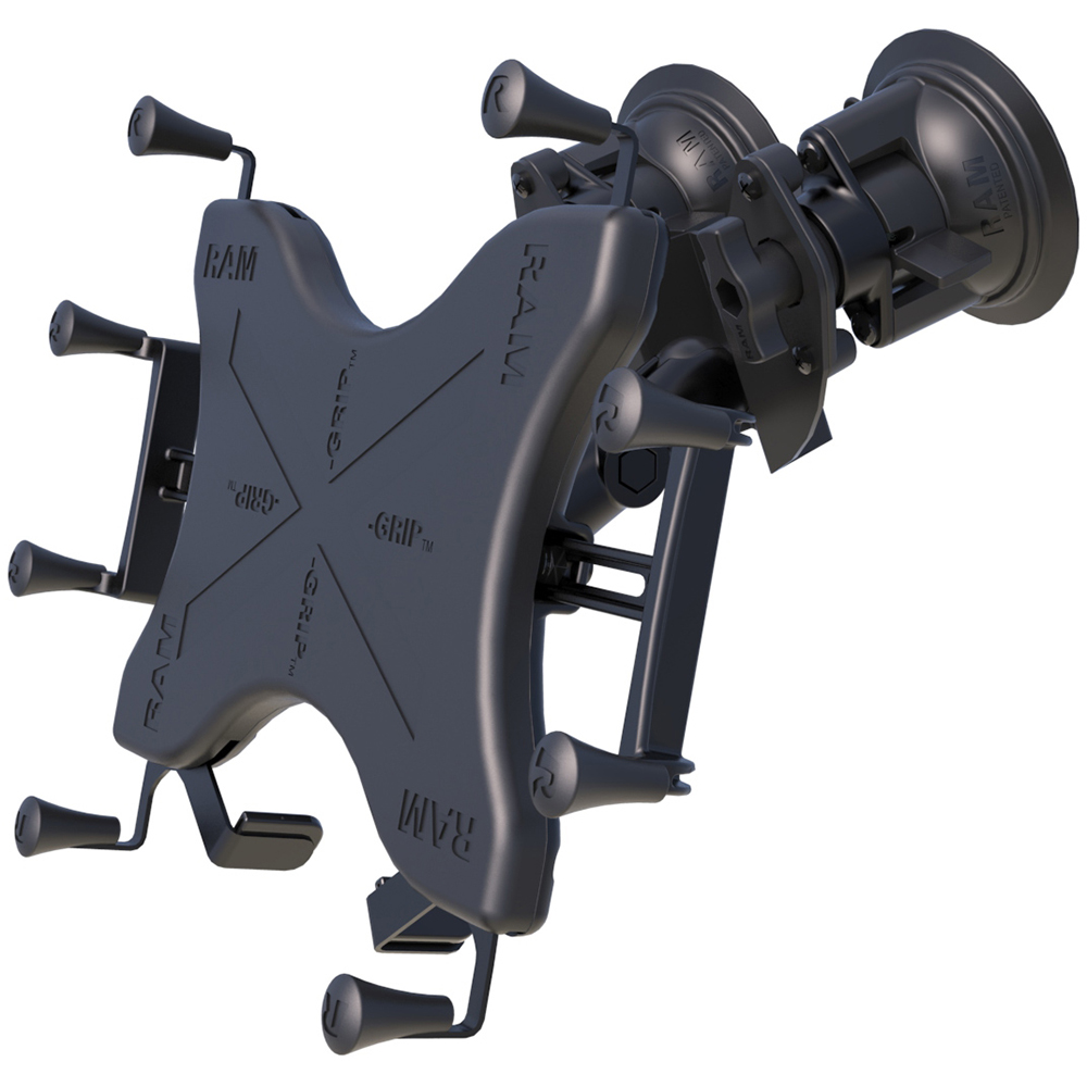 RAM Mount Dual Articulating Suction Cup w/Medium Length Double Socket Arm & Universal X-Grip® Cradle f/12″ Large Tablets RAM Mount Dual Articulating Suction Cup w/Medium Length Double Socket Arm & Universal X-Grip® Cradle f/12″ Large Tablets