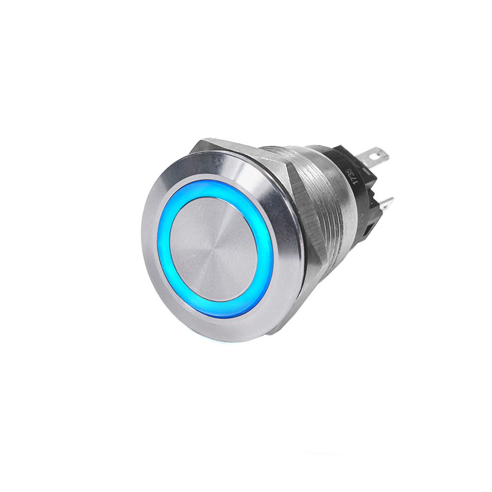 Blue Sea 4161 SS Push Button Switch – Off-(On) – Blue – 10A Blue Sea 4161 SS Push Button Switch – Off-(On) – Blue – 10A