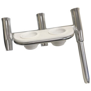 Tigress Offset Triple Rod Holder w/Cup Holders – Port Side – Polished Aluminum