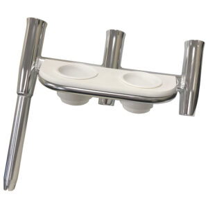 Tigress Offset Triple Rod Holder w/Cup Holders – Starboard Side – Polished Aluminum