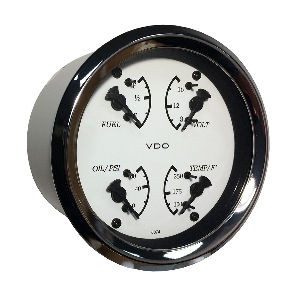 VDO Cockpit Marine 85mm (3-3/8″) 4 in 1 Gauge – White Dial/Bezel VDO Cockpit Marine 85mm (3-3/8″) 4 in 1 Gauge – White Dial/Bezel
