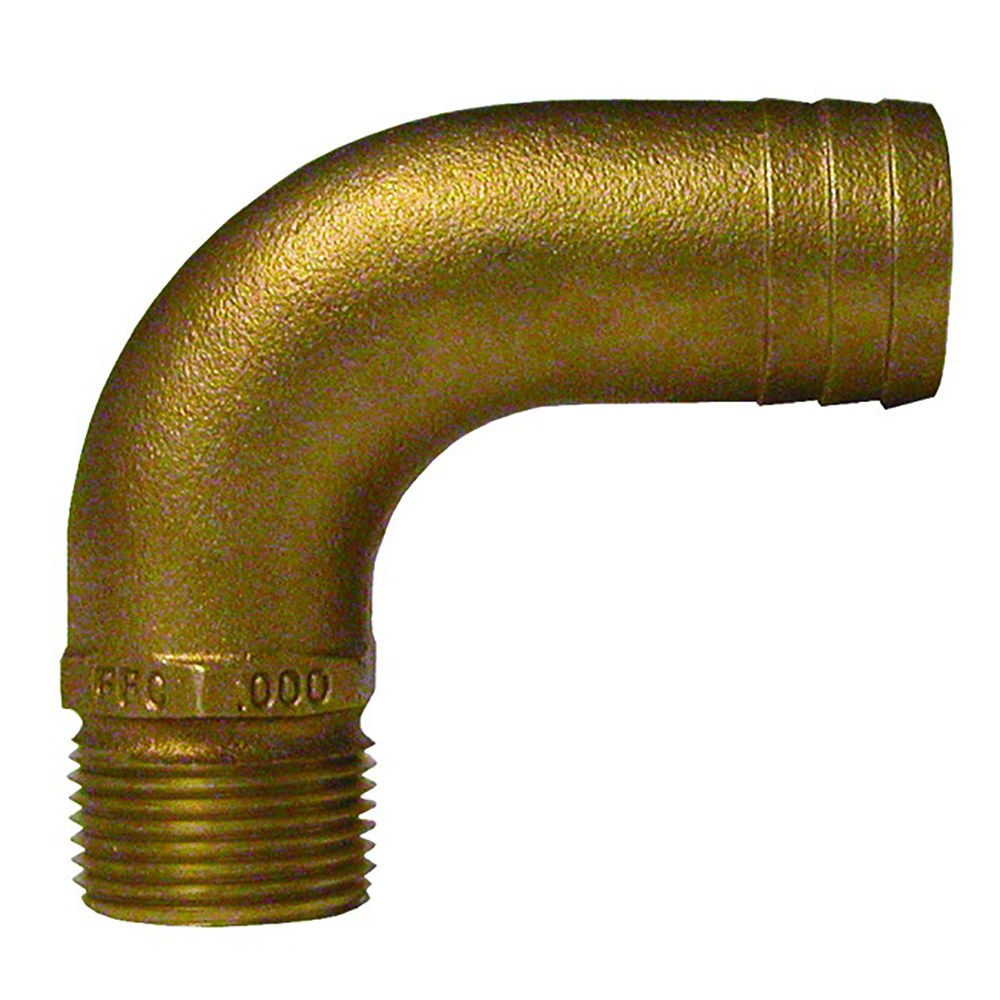 GROCO 1-1/4″ NPT x 1-1/2″ ID Bronze Full Flow 90° Elbow Pipe to Hose Fitting GROCO 1-1/4″ NPT x 1-1/2″ ID Bronze Full Flow 90° Elbow Pipe to Hose Fitting