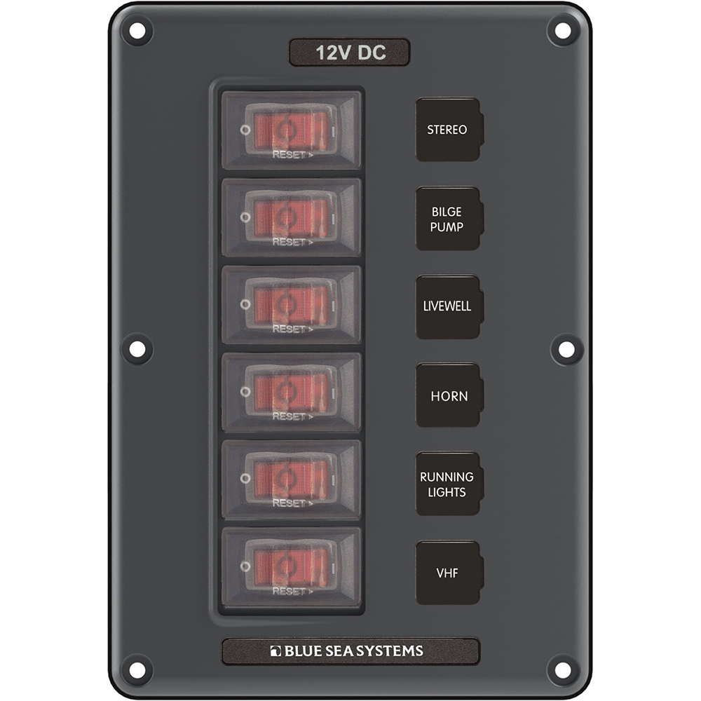 Blue Sea 4322 Circuit Breaker Switch Panel 6 Position – Gray Blue Sea 4322 Circuit Breaker Switch Panel 6 Position – Gray