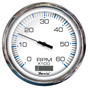 Faria Chesapeake White SS 5″ Tachometer w/Digital Hourmeter – 6000 RPM (Gas) (Inboard)