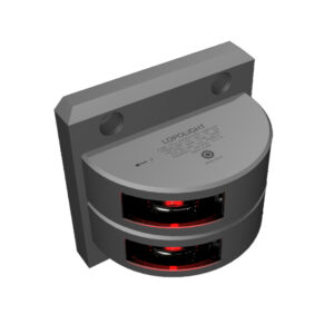 Lopolight Series 301-002 – Double Stacked Port Sidelight – 2NM – Vertical Mount – Red – Silver Housing