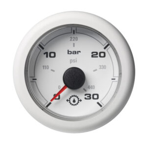 Veratron 52MM (2-1/16″) OceanLink Transmission Oil Pressure Gauge – 30 Bar/440 PSI – White Dial & Bezel