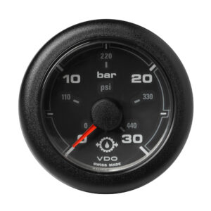 Veratron 52MM (2-1/16″) OceanLink Transmission Oil Pressure Gauge – 30 Bar/440 PSI – Black Dial & Bezel