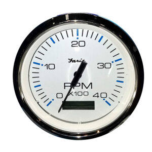Faria Chesapeake White SS 4″ Tachometer w/Hourmeter (4000 RPM) (Diesel) (Mech. Takeoff & Var. Ratio Alt)