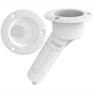 Mate Series Plastic 30&deg; Rod & Cup Holder – Drain – Round Top – White